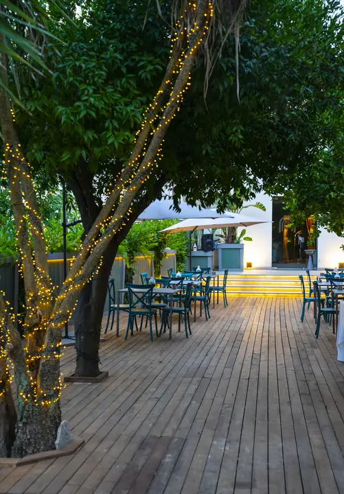 Giardino con limoni e pavimento in legno